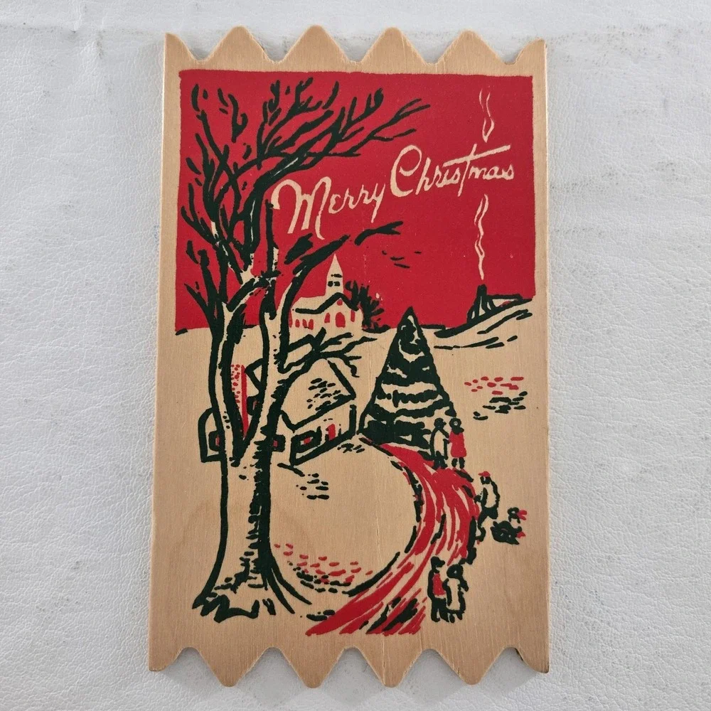 Merry Christmas Season's Greetings Wood Postcards Lot Of 5 New ATTCO-227 Holiday